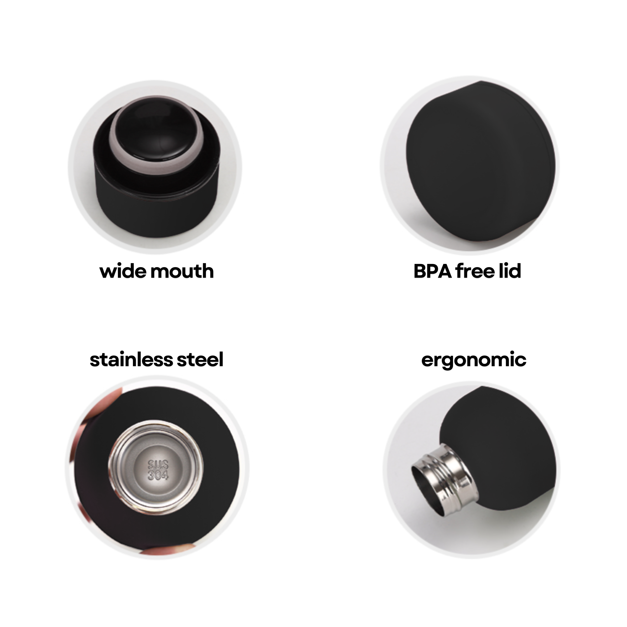 BASELINE Stainless Steel Vacuum Flask Insulated Sports Water Bottle 750ml BLACK