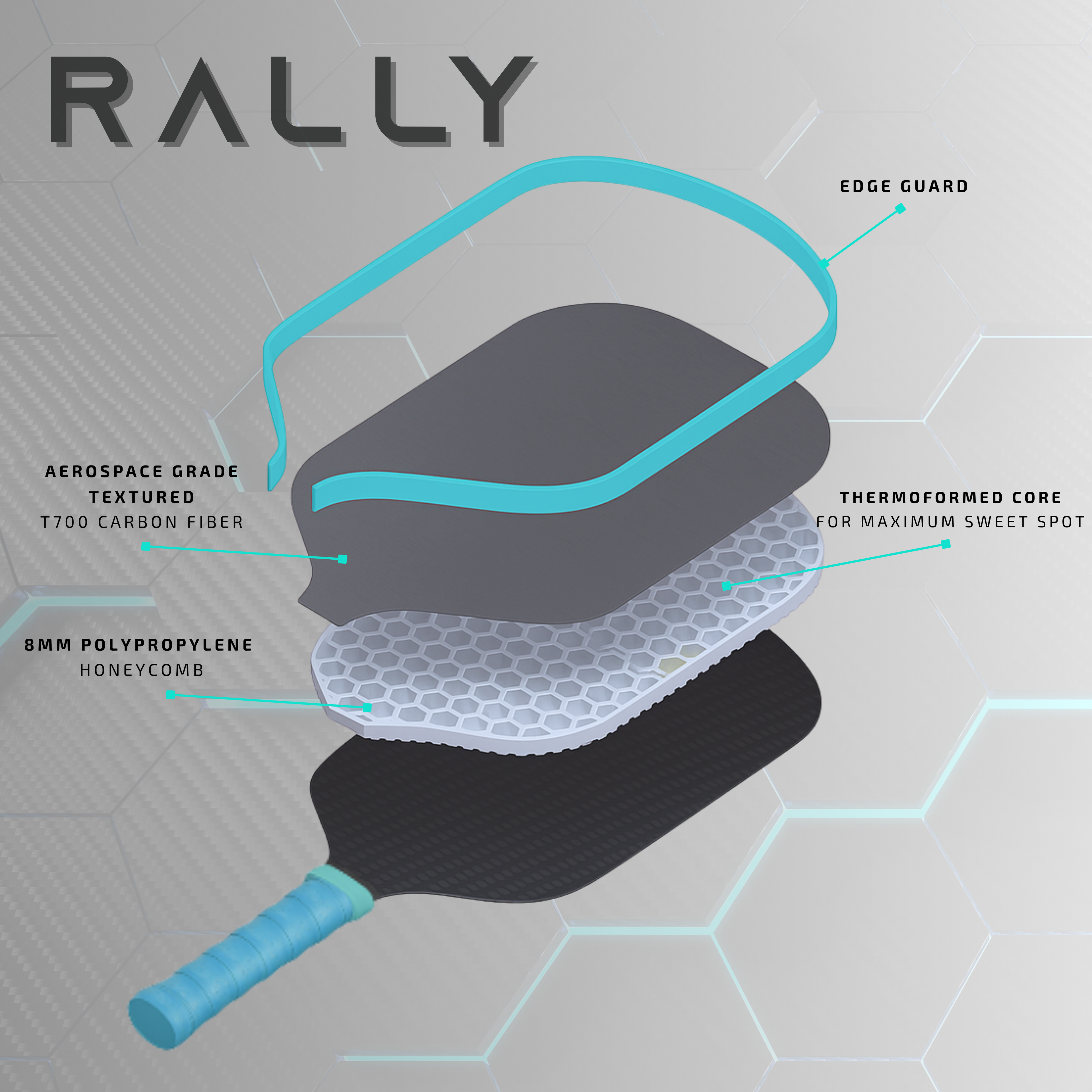 BASELINE Rally T700 Carbon 16mm Paddle TORQUOISE