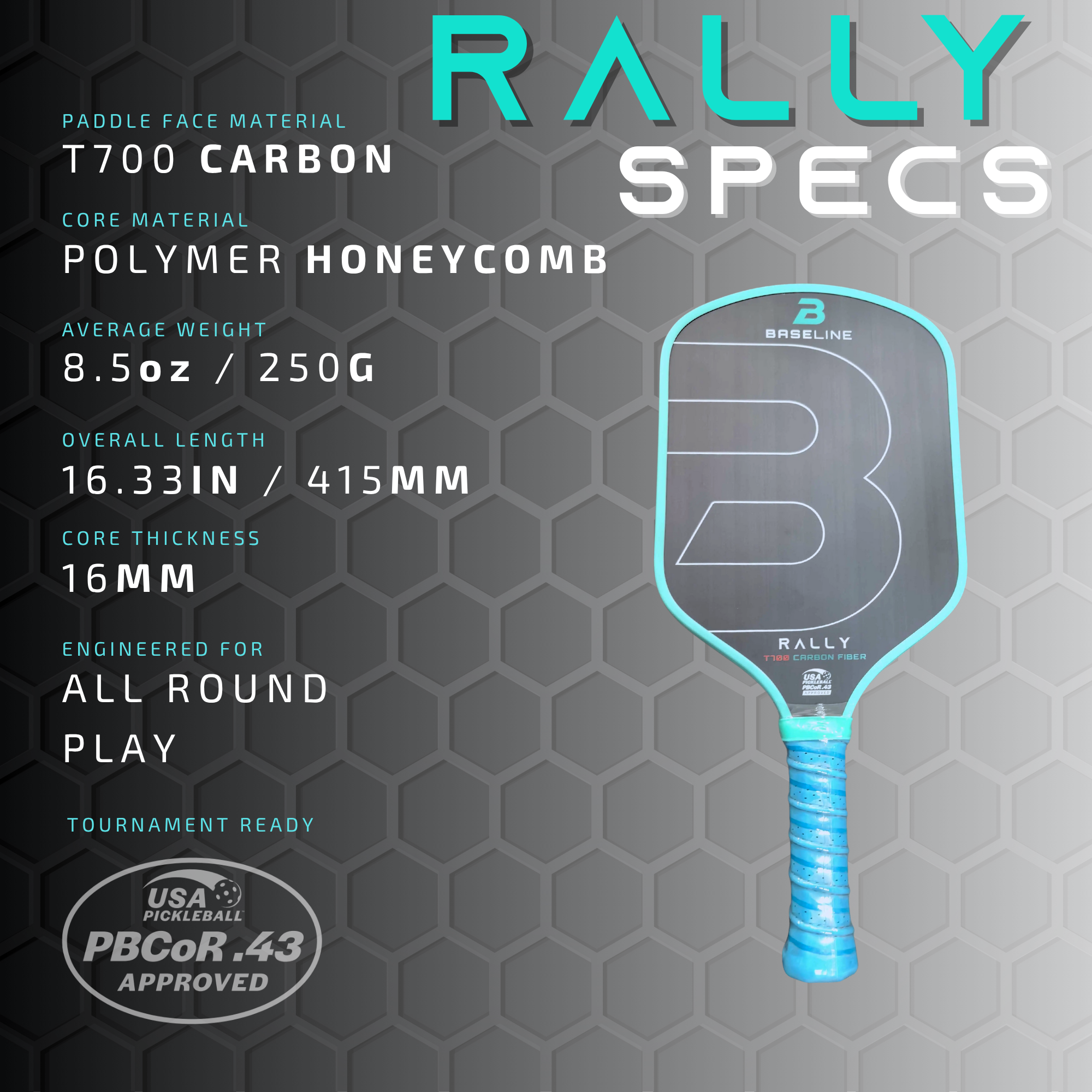 BASELINE Rally T700 Carbon 16mm Paddle TORQUOISE