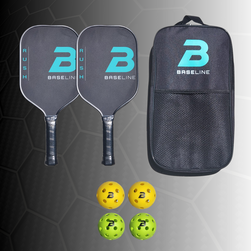 BASELINE Rush Fiberglass Pickleball Set - 2 Paddles, 4 Balls and Paddle Bag BLACK