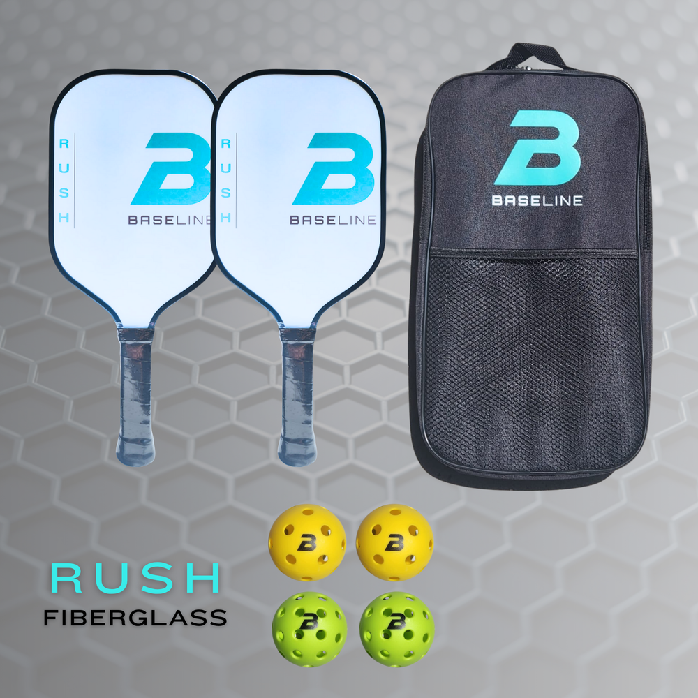 BASELINE Rush Fiberglass Pickleball Set - 2 Paddles, 4 Balls and Paddle Bag WHITE